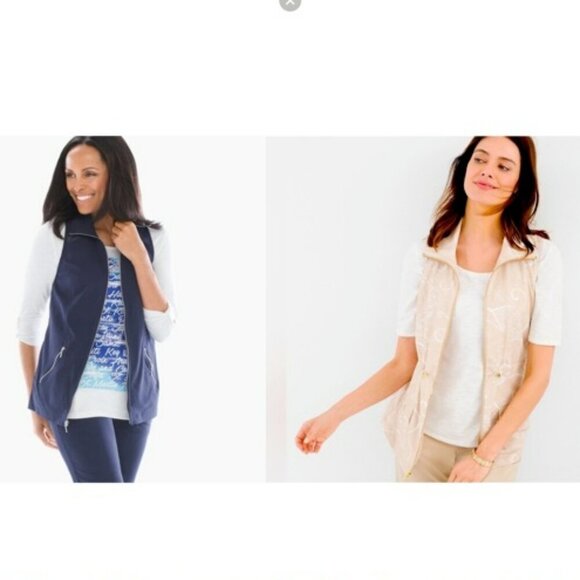 Chico's Zenergy Neema Bundle of 2 Vests Navy Shadow Stripe & Beige Printed XL - Picture 1 of 16